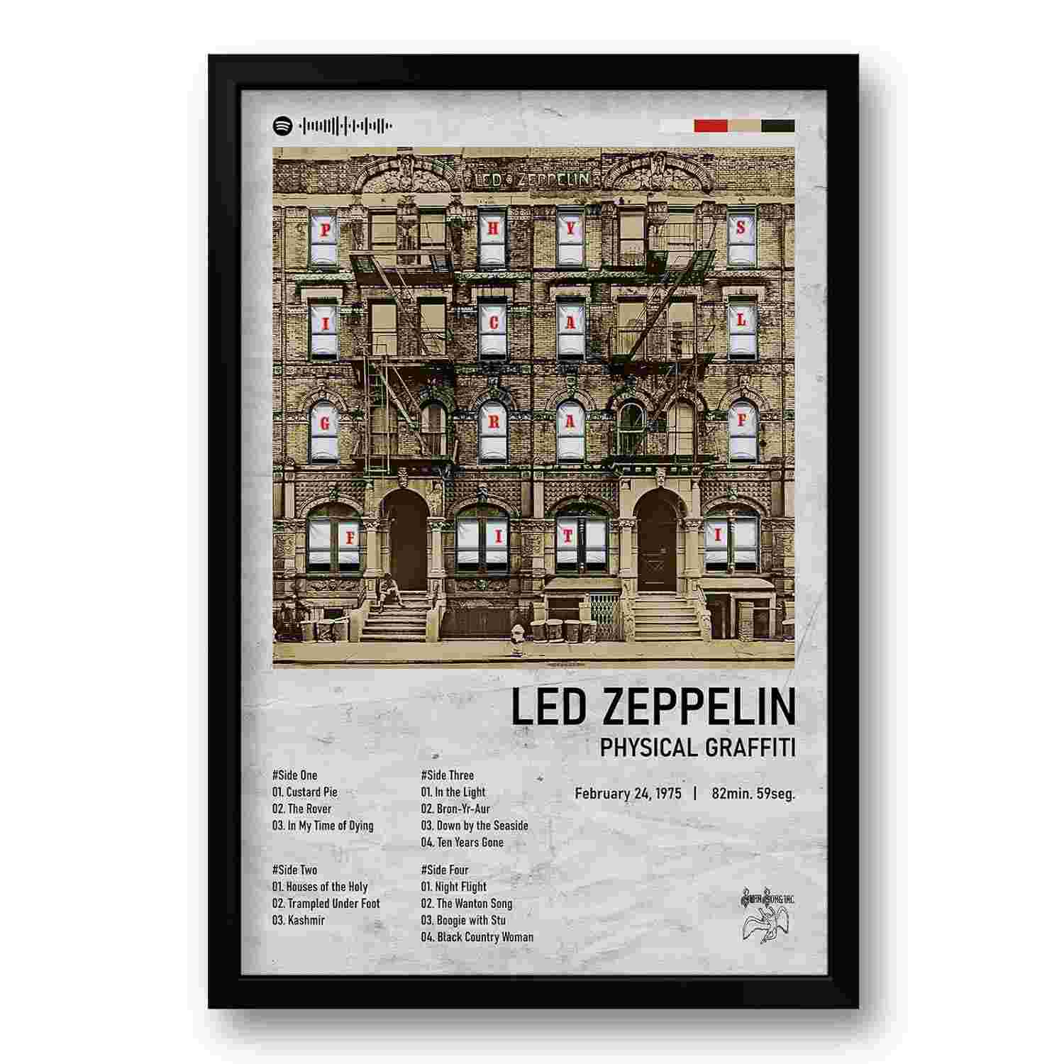 Quadro Álbum Physical Graffiti Led Zeppelin 40x60cm - Moldura Preta com Impressão Premium