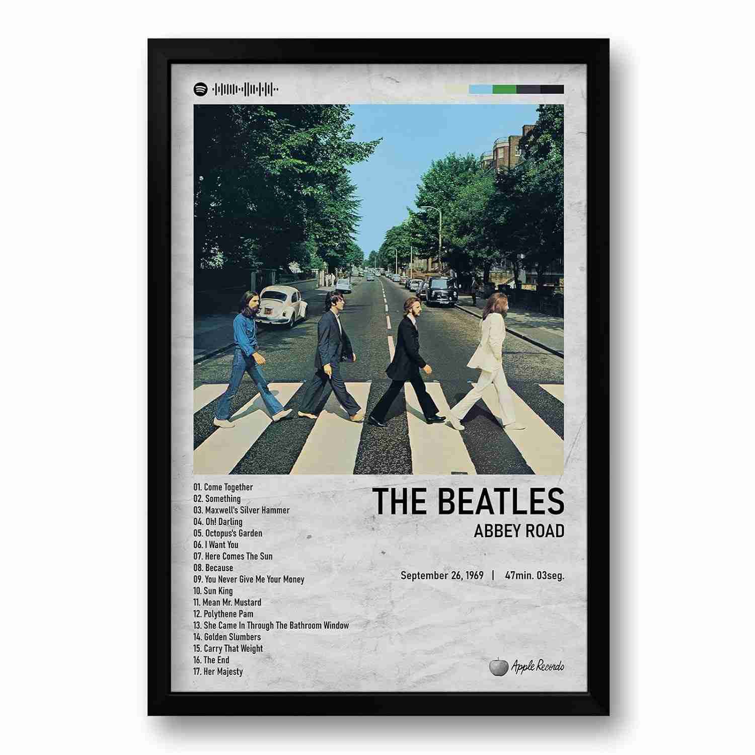 Quadro The Beatles Abbey Road 40x60cm - Moldura de Pinus com Impressão Eco-Solvente
