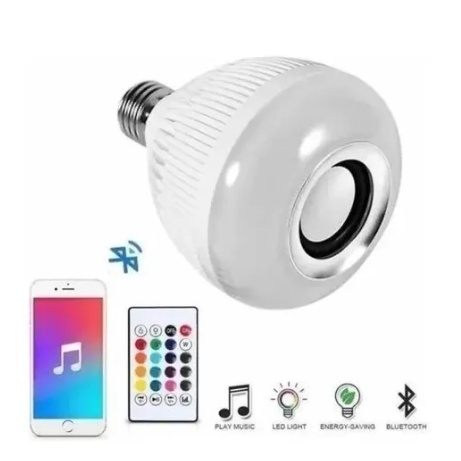 Lâmpada LED 12W RGB com Som Bluetooth – Controle Remoto Incluso