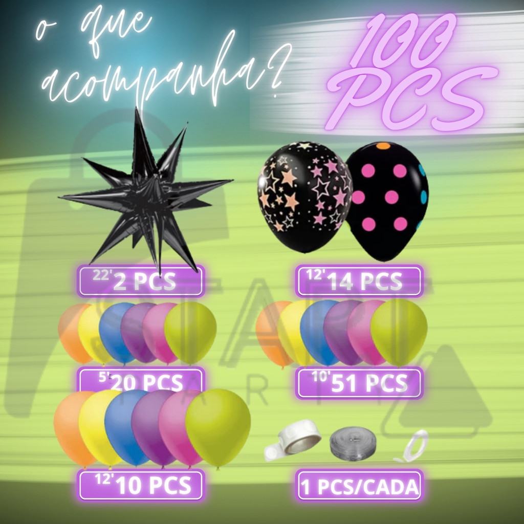 Balões Neon: Kit 100 Pcs para Festa Incrível!