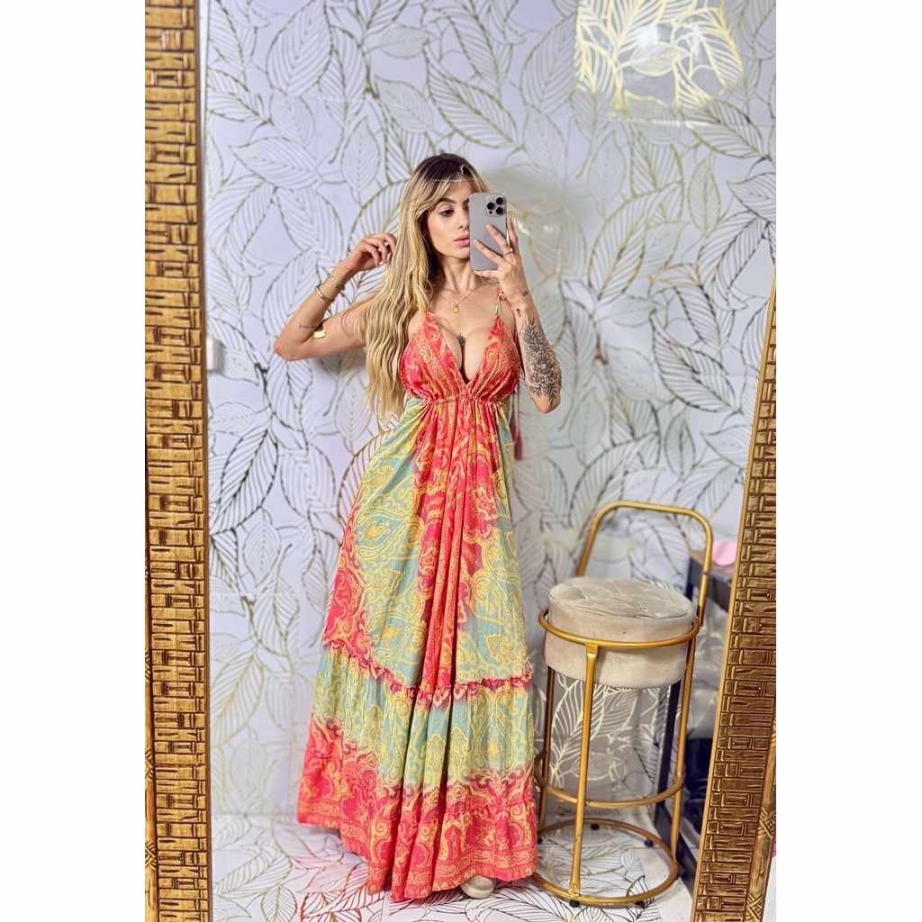 Vestido Boho Chic: Elegância em Seda Indiana