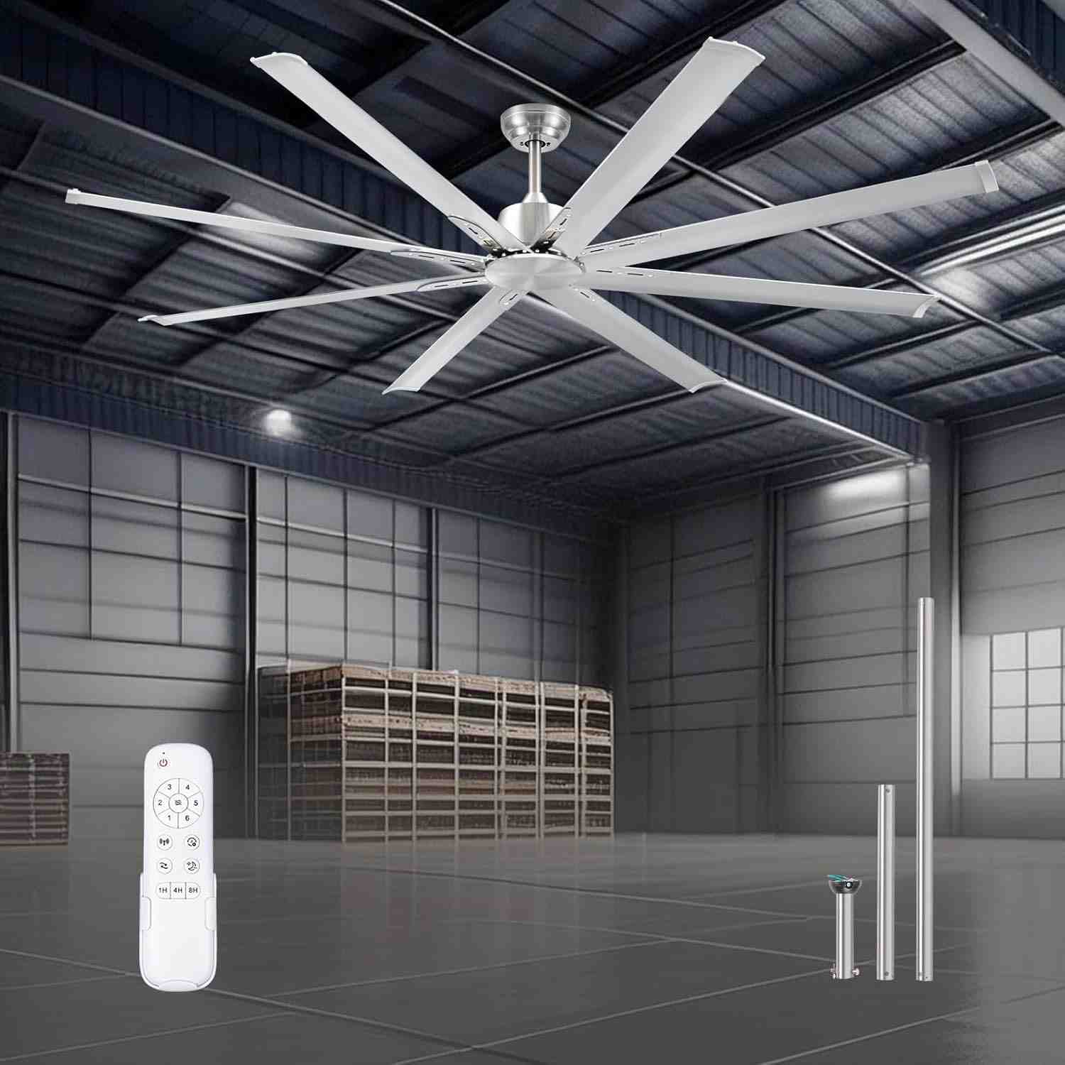 Ventilador de Teto Industrial 84" com 8 Lâminas de Alumínio | Motor CC Silencioso, Controle Remoto e 6 Velocidades