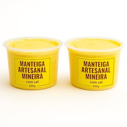 Manteiga Artesanal Mineira com Sal,2 potes com 500g, Pura, Premium, sem conservantes industrializados