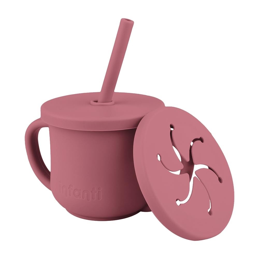 Copo de Silicone com Canudo Infanti Snack Piccolo Rosa - Seguro, Prático e Versátil