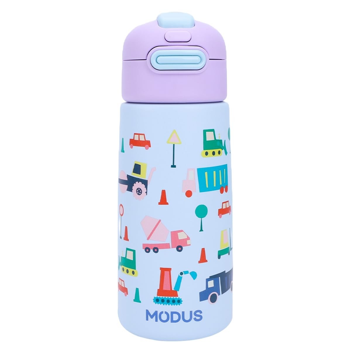 Garrafa Térmica Infantil 500mL com Canudo - Azul Em Obras, Segura e Divertida