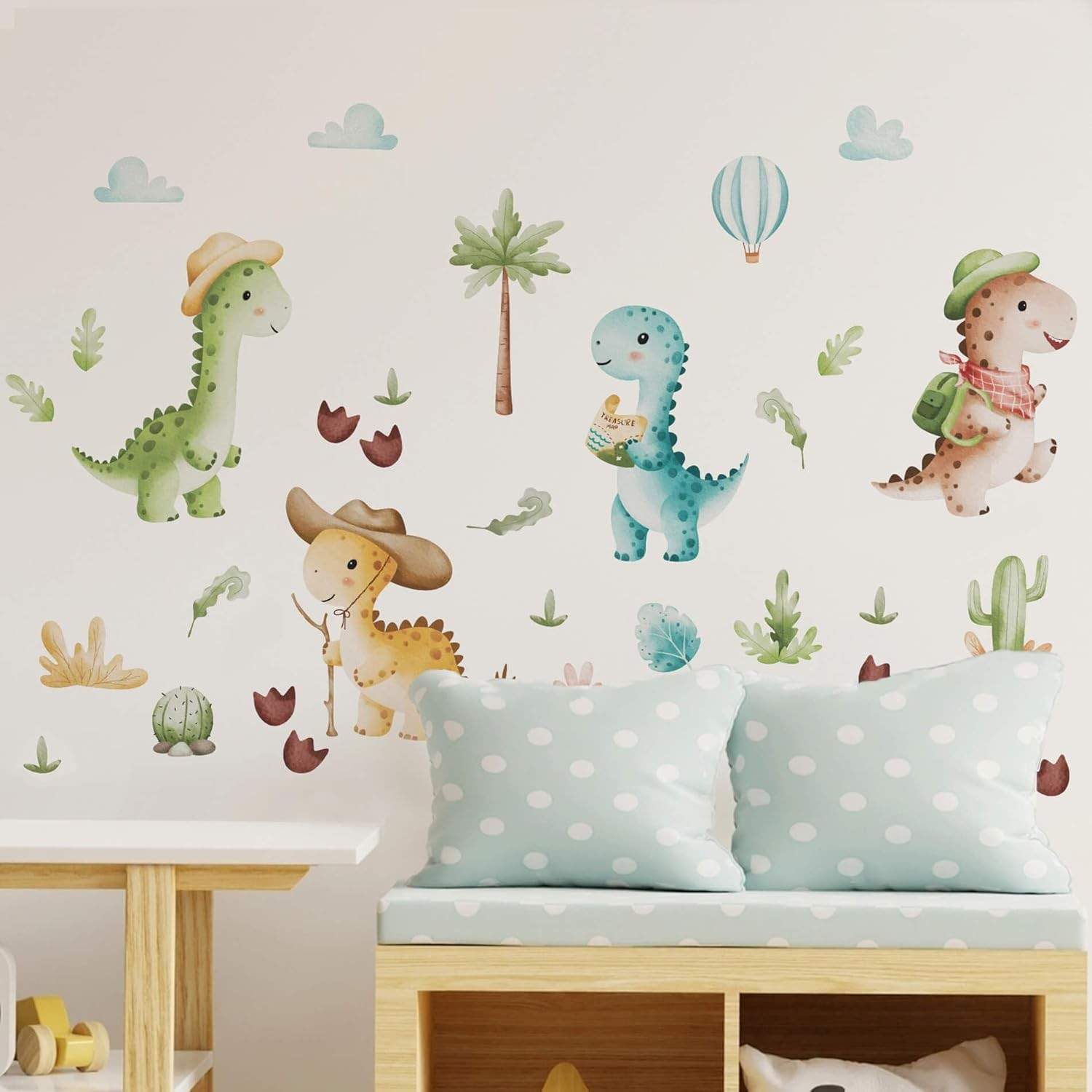 Adesivo de Parede Dinossauros Safari Infantil - Kit com 32 Unidades para Decoração do Quarto