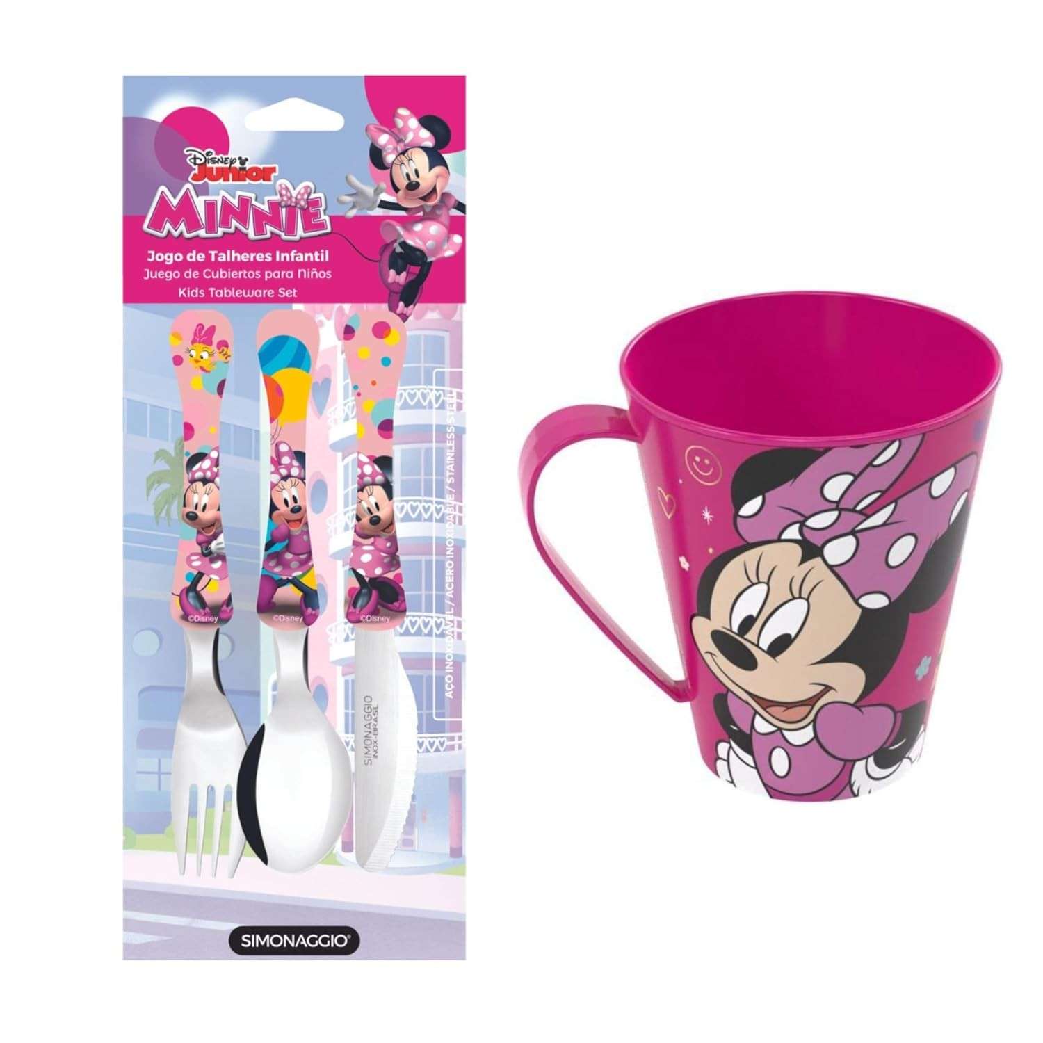 Kit Talher Infantil com Caneca Minnie 360ml - Estimule a Alimentação Divertida
