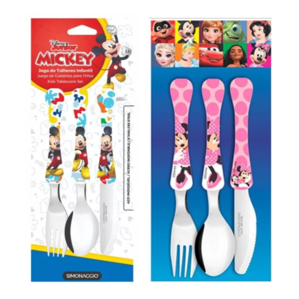 Kit Talheres Infantil Mickey & Minnie 6 Peças - Simonaggio | Segurança e Diversão nas Refeições