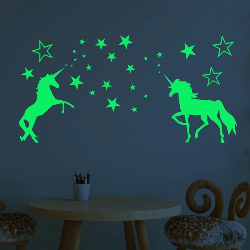 Adesivos Fosforescentes Brilham no Escuro - Unicórnios e Estrelas para Decoração de Quarto Infantil