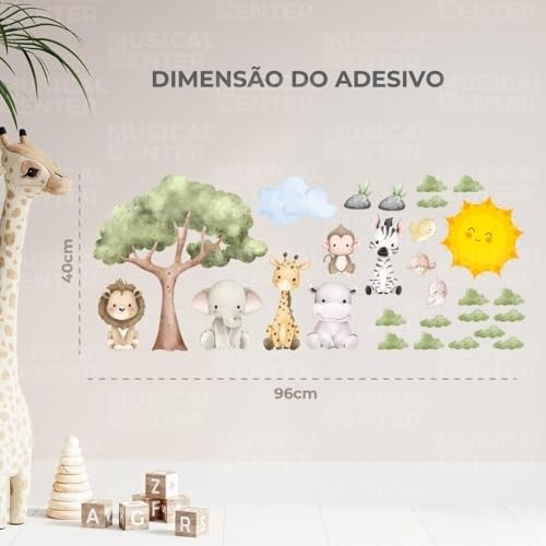 Adesivo Safari Infantil para Parede - Decoração Temática de Animais da Selva para Quarto de Bebê e Kids