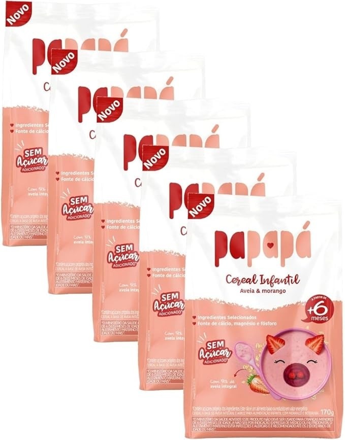 Kit 5 Cereal Infantil de Aveia e Morango 170g - Papapá
