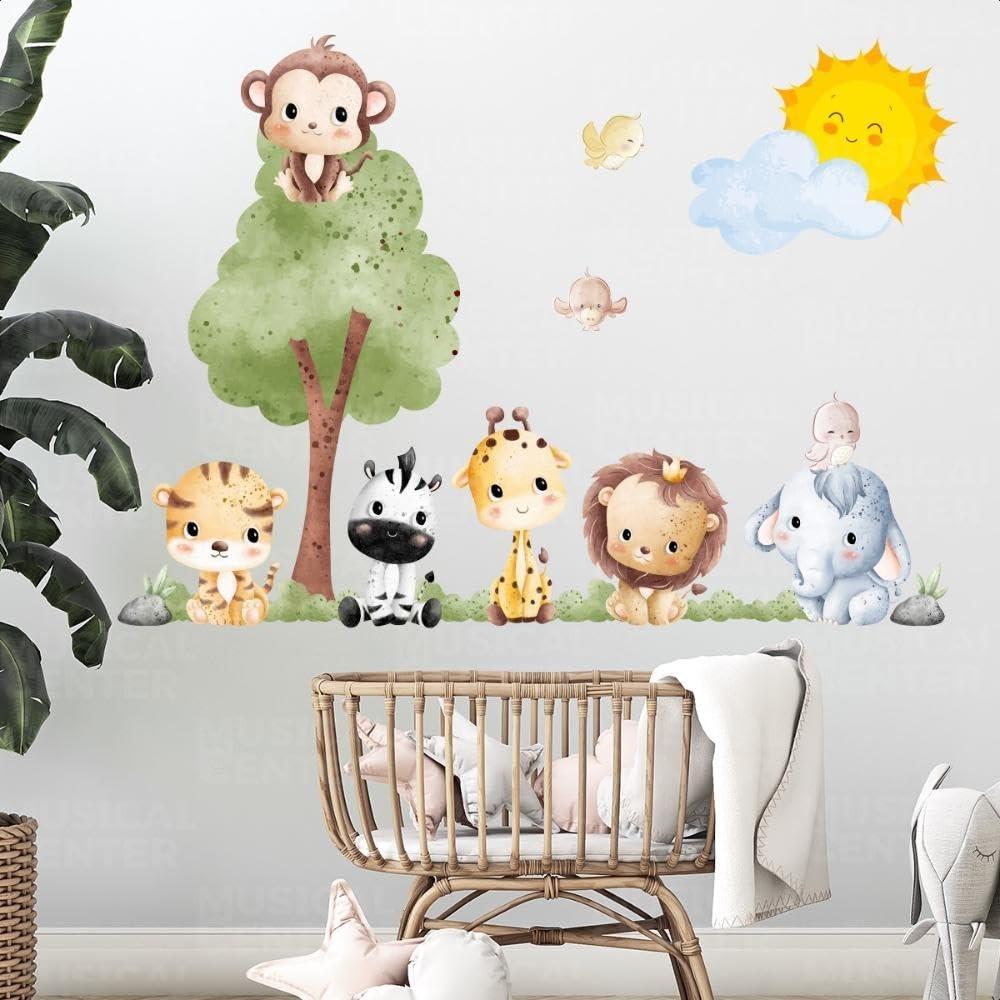 Adesivo de Parede Infantil Safari - Animais da Selva para Decoração de Quarto e Brinquedoteca
