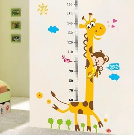 Régua de Crescimento Infantil Adesiva Girafa - 1,60m | Decoração Lavável e Durável para Quartos de Bebê