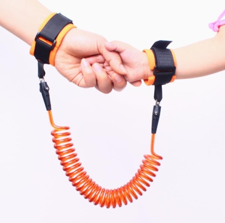 Pulseira de Segurança Infantil com Alça Espiral Elástica Ajustável - Laranja
