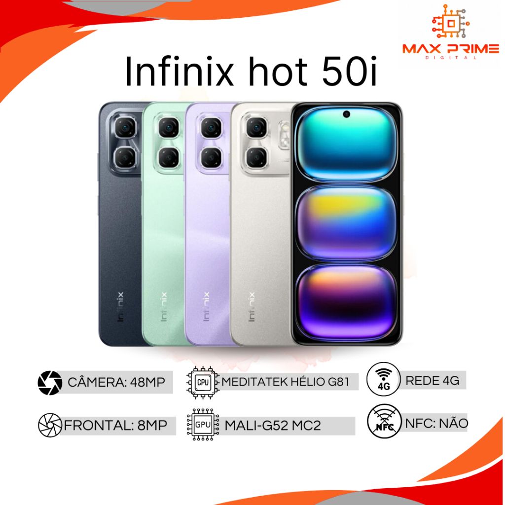 Infinix Hot 50i: 256GB, 48MP e Bateria Incrível!