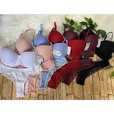 Conjunto Lingerie Renda e Tule com Bojo Poliamida Ingrid