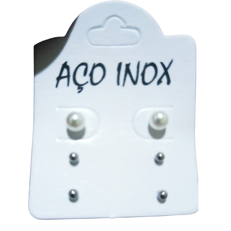 Brincos Pérola e Bolinha: Trio Elegante em Aço Inox