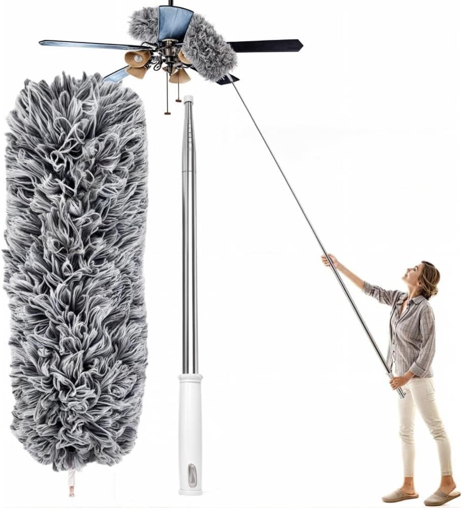 Espanador de Pó Extensível 2,80m com Haste Flexível de Inox e Microfibra Lavável - Ideal para Limpeza de Áreas Altas