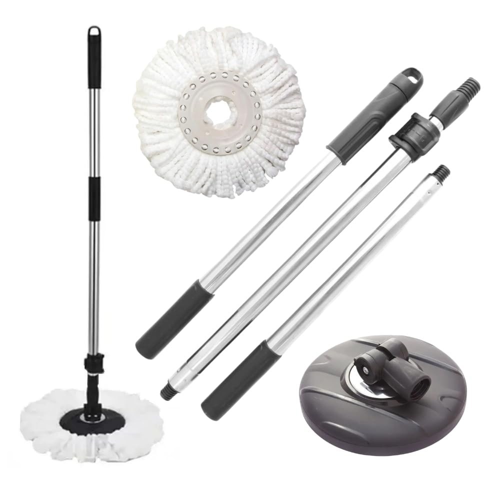 Kit Cabo Inox para Mop Giratório Perfect Pro + Base Suporte + Refil Microfibra