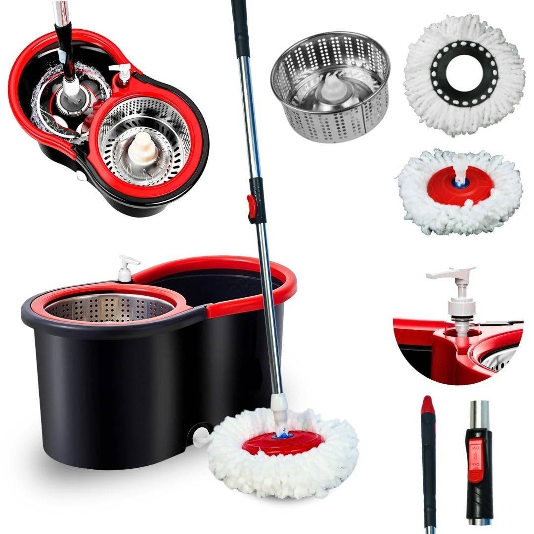 Mop Giratório com Cesto em Inox - Limpeza Eficiente e Higiênica