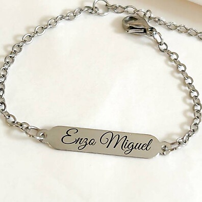 Pulseira Infantil Personalizada com Nome em Aço Inoxidável