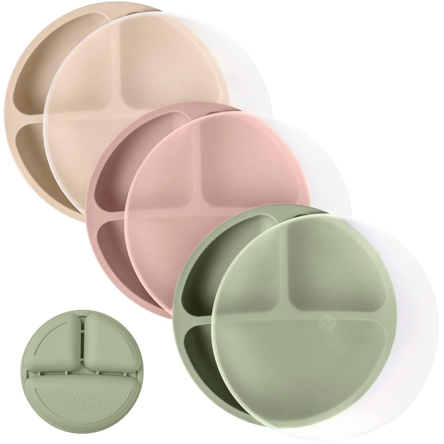 WeeSprout Pratos Divididos com Tampas para Bebês e Crianças - Silicone Alimentar Inquebrável