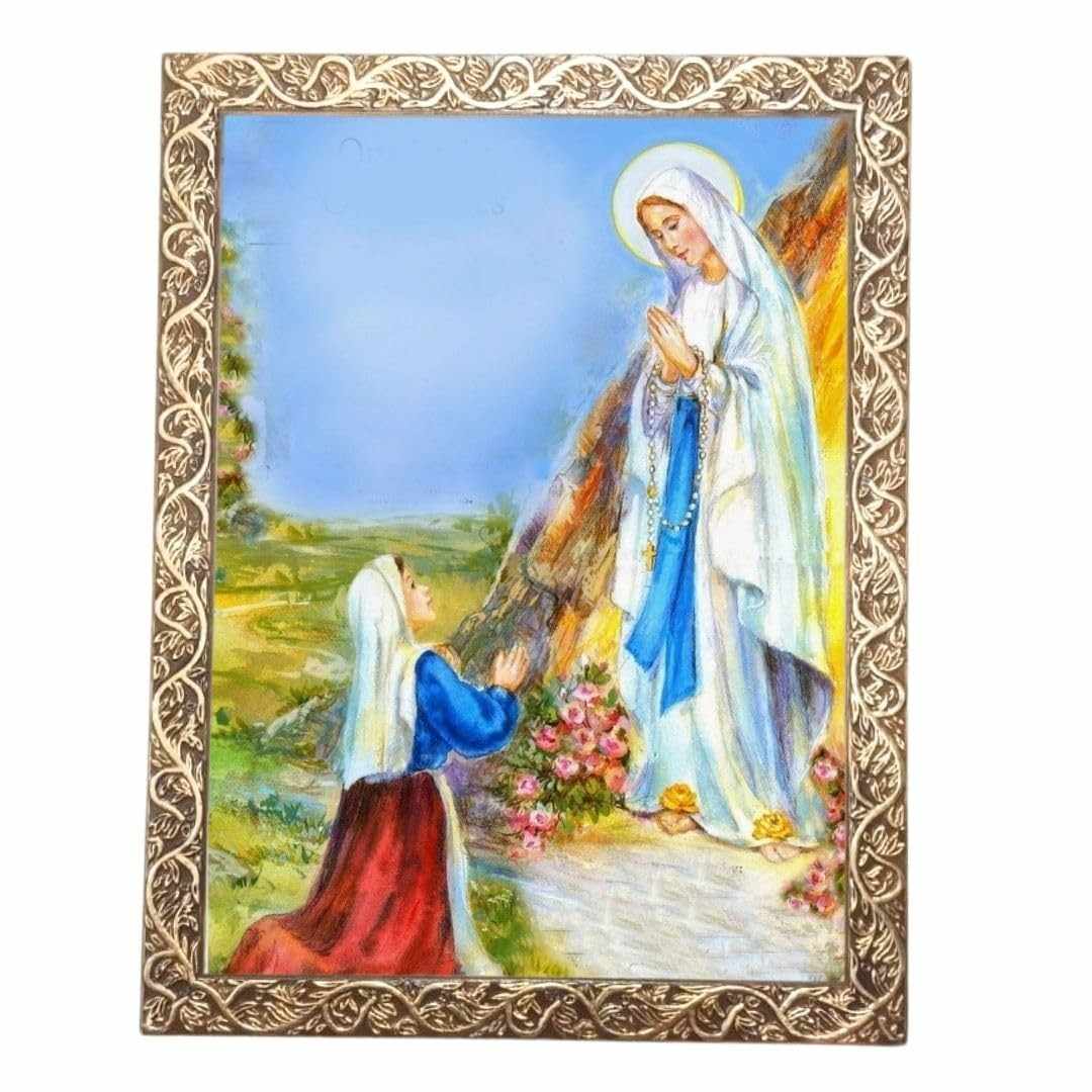 Quadro Decorativo Religioso Nossa Senhora de Lourdes Dourado A4 - Inspiração e Fé no Lar