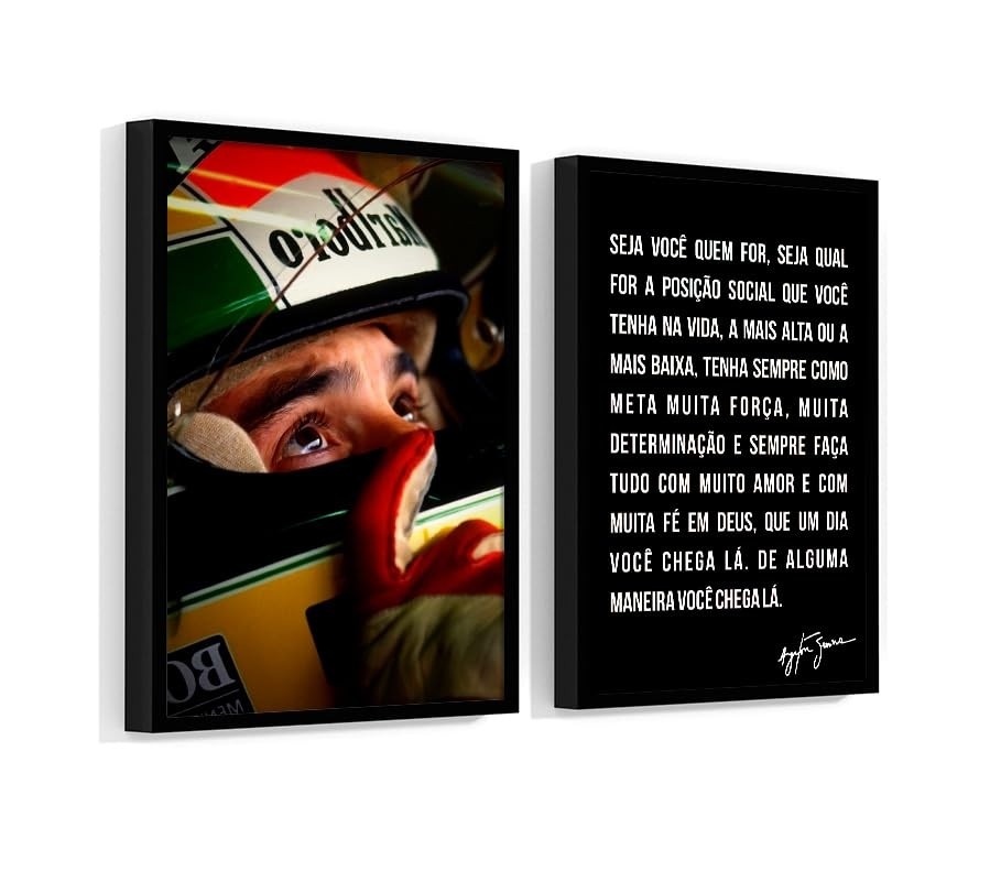 Kit 2 Quadros Ayrton Senna Apontando Pro Céu - Moldura 60x40cm - Arte Canvas Inspiradora