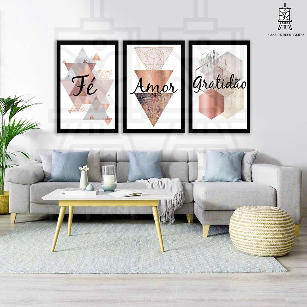 Kit de Quadros Decorativos Geométricos com Frases Inspiradoras