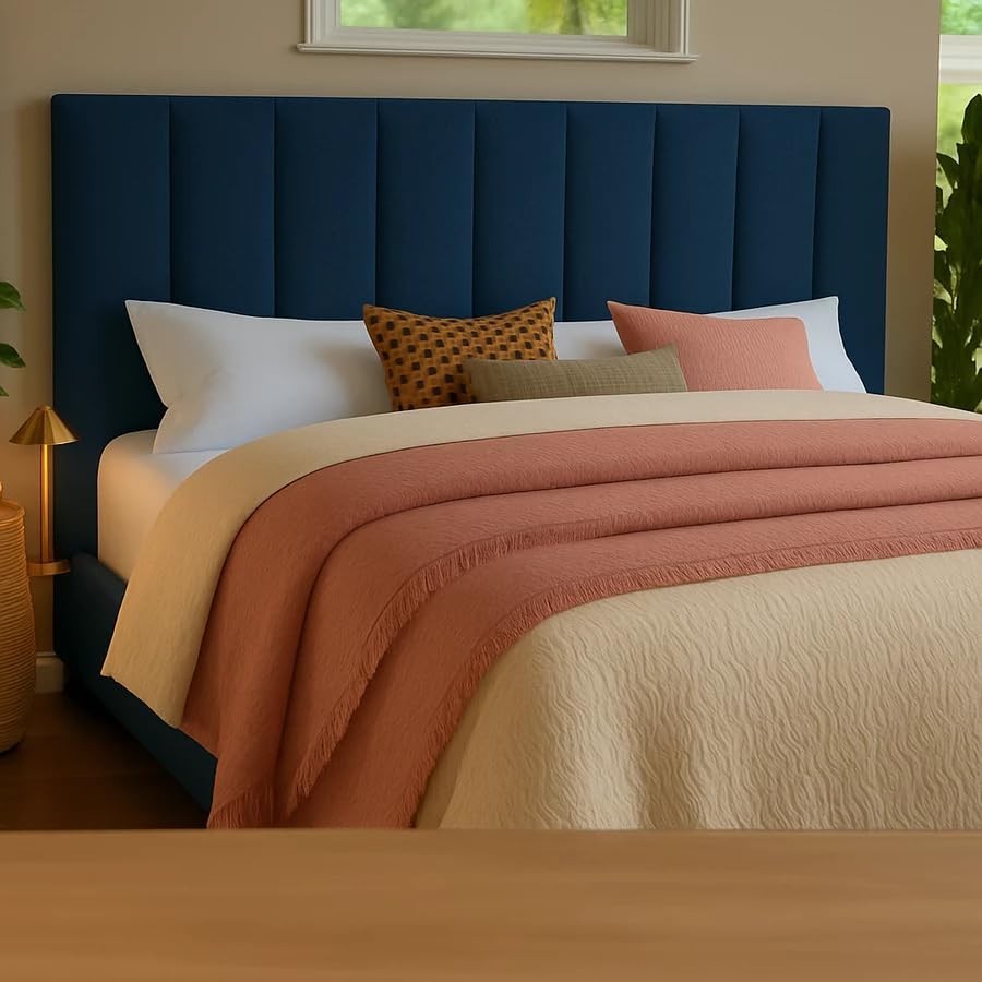 Cabeceira Modular Estofada para Cama de Casal Azul - Instalação Fácil sem Furos