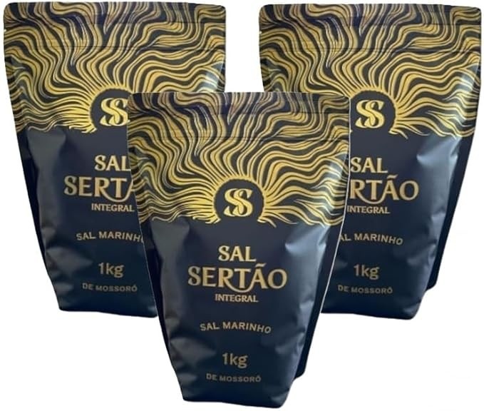 Kit com 3 x Sal Marinho Integral de Mossoró 1 Kg Sal Sertão Premium Zip Lock com Laudo