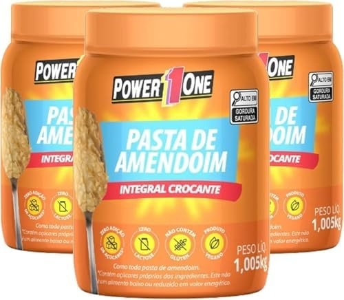 Kit 3 Pasta De Amendoim Integral Power One Crocante 1kg