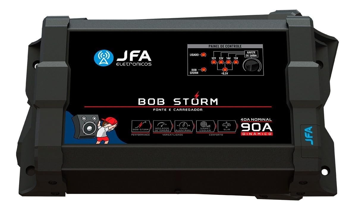 Fonte Carregador Automotivo JFA Bob Storm Slim 90A - Potência e Inteligência para Sua Bateria