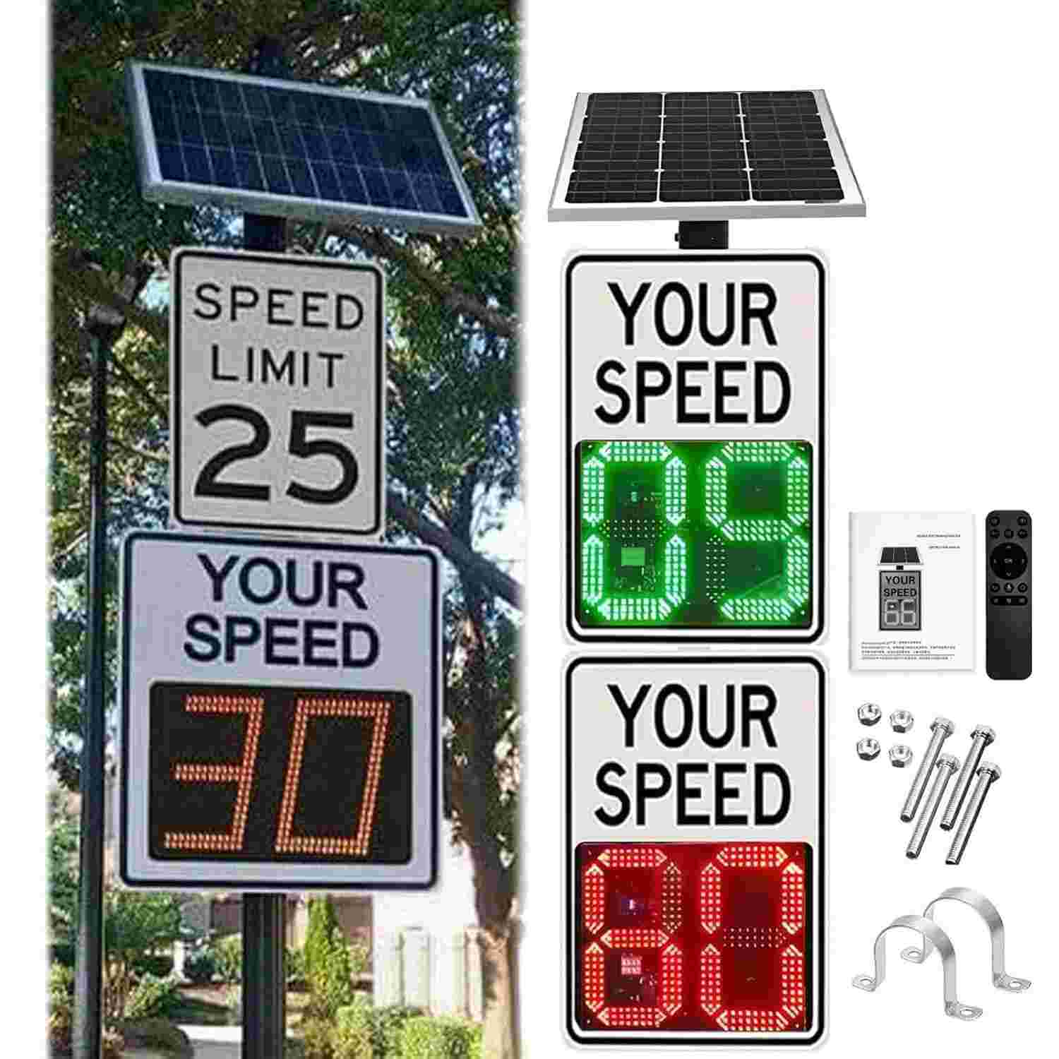 Sinal de Radar de Velocidade Solar LED 50,8x68,6cm/61x88,9cm - Segurança Inteligente para Sua Estrada