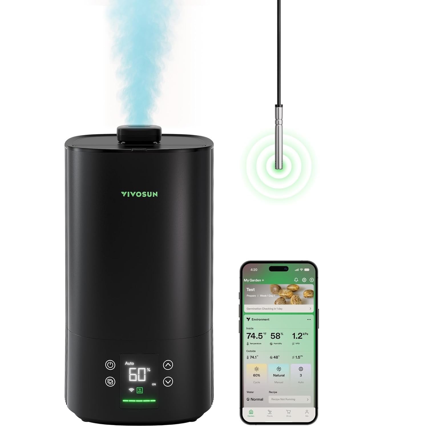 VIVOSUN Umidificador Wi-Fi Inteligente AeroStream H05 5L com Sonda de Temperatura e Umidade