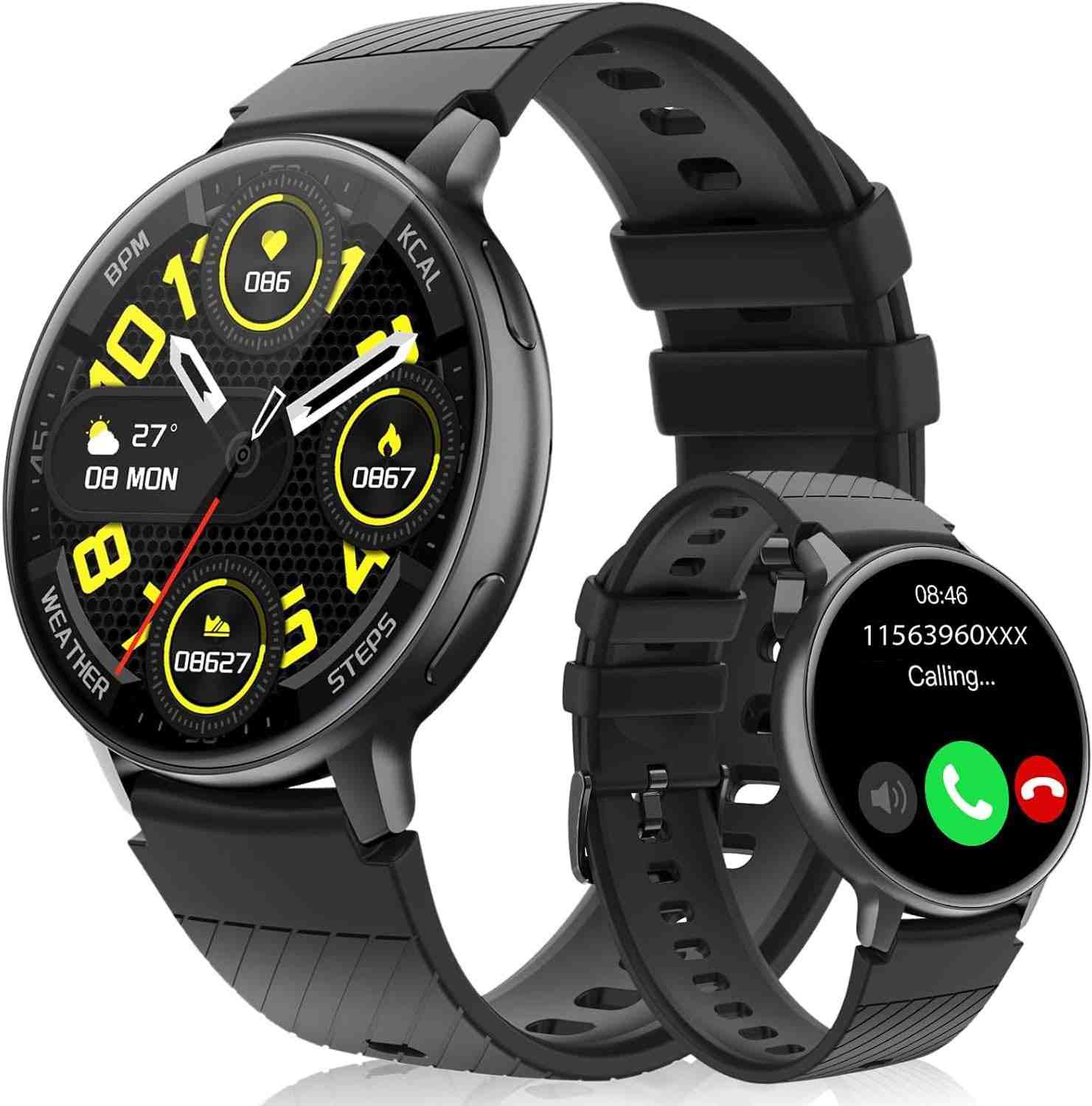 Smartwatch Hrich: Chamadas Bluetooth, +100 Modos Esportivos e Notificações Inteligentes (Preto)