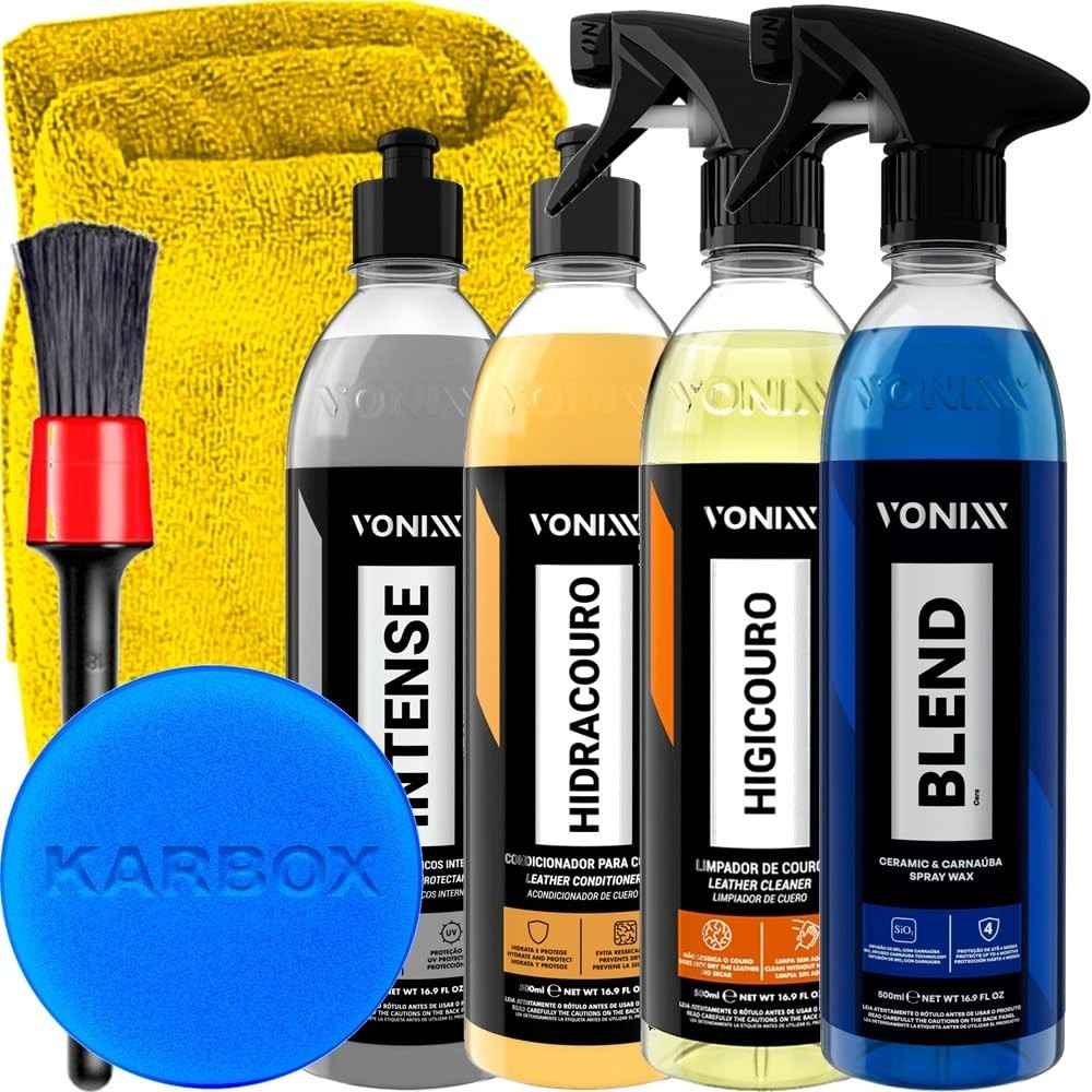 Kit Completo Vonixx: Limpeza e Renovação Intensa para Couro e Plásticos + Acessórios Karbox