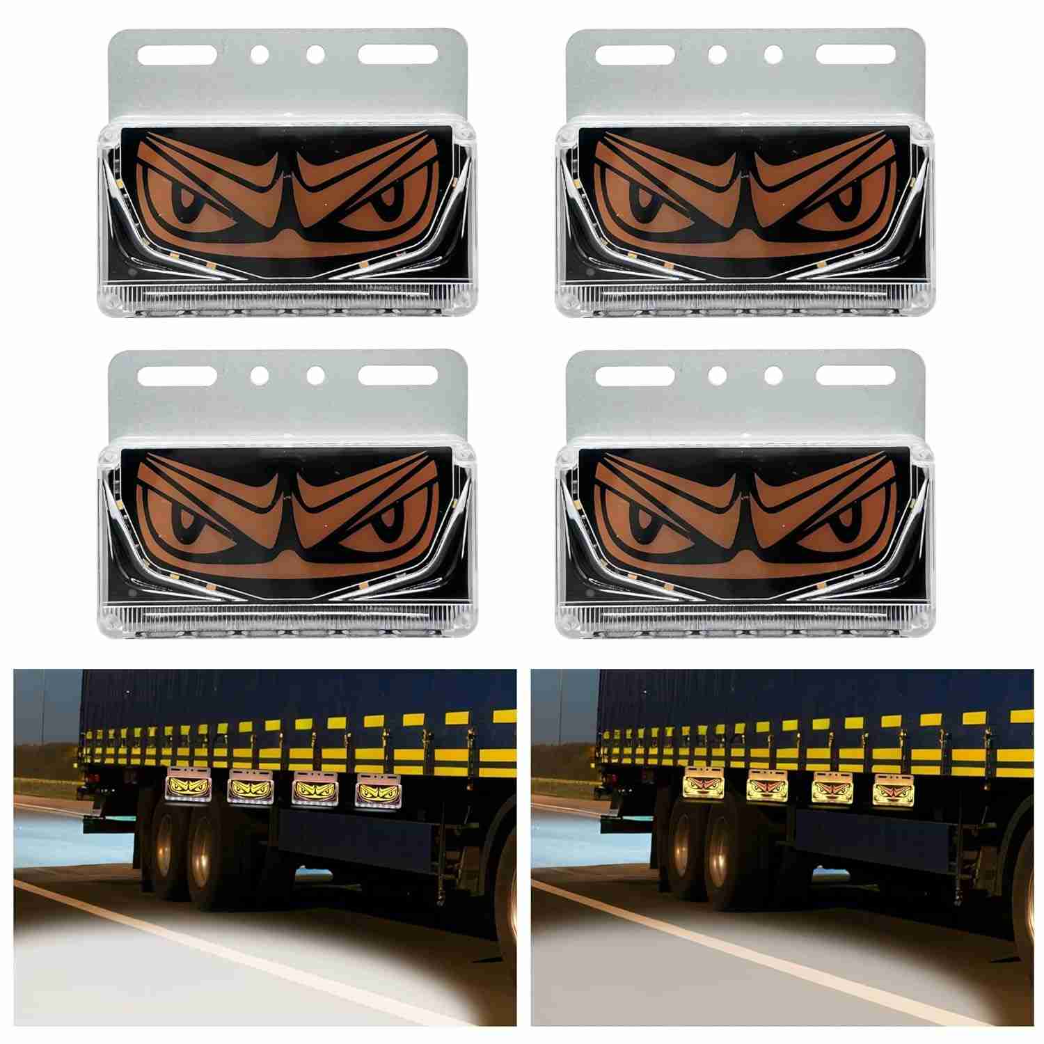 Kit 4 Luzes Laterais LED 24V para Caminhão: Brilho Intenso, Seta Âmbar e Olho de Demônio Personalizável