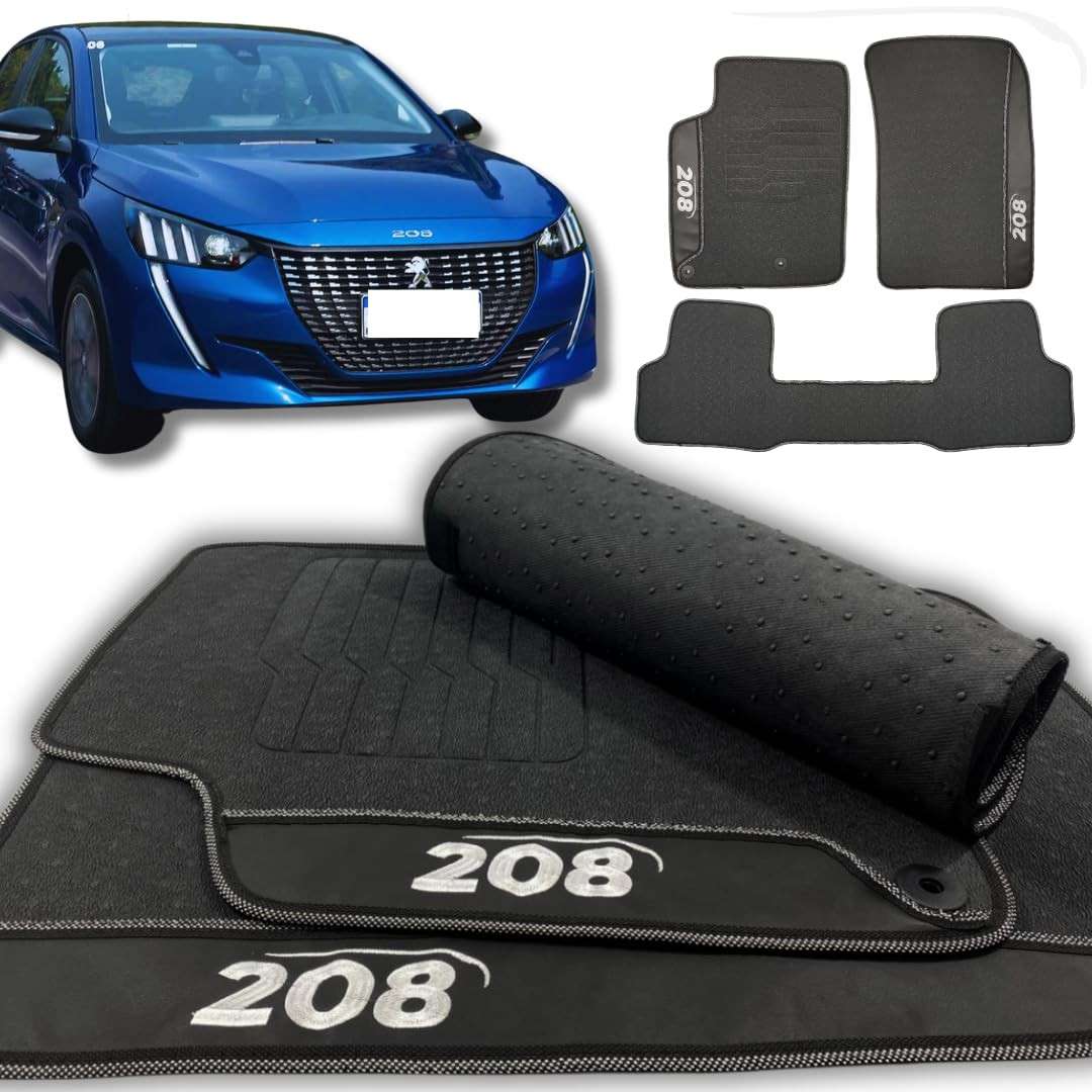 Tapete Automotivo Emborrachado Preto 3 Peças para Peugeot 208 (2021-2024) - Interiço e Durável