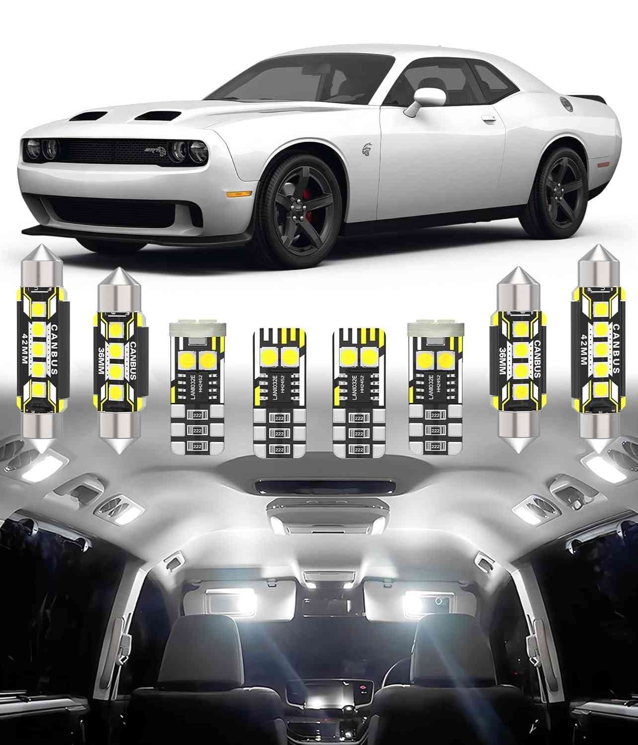 Kit Luzes LED Interior BMT xms para Dodge Challenger 2008-2023: Iluminação Super Brilhante 6000K (13 Peças)
