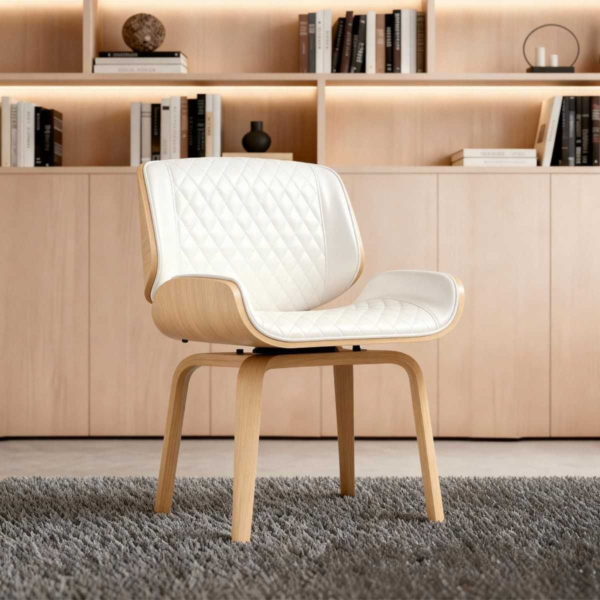 Cadeira Milão Interlocutor Base Fixa Giratória em Couro Premium (Branco Natural) - Design Sofisticado e Conforto Ergonômico