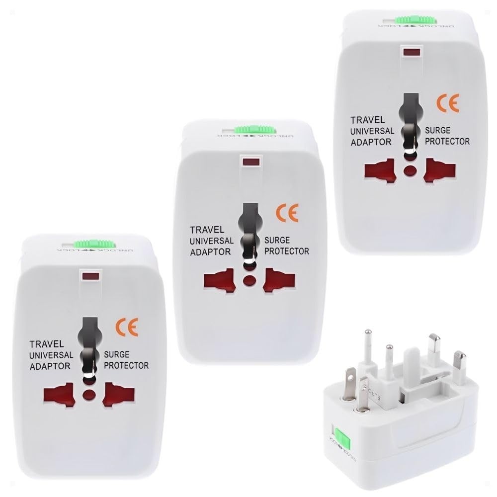 Kit 3 Adaptadores de Tomada Universal Padrão Internacional - Viaje Conectado a Mais de 150 Países!