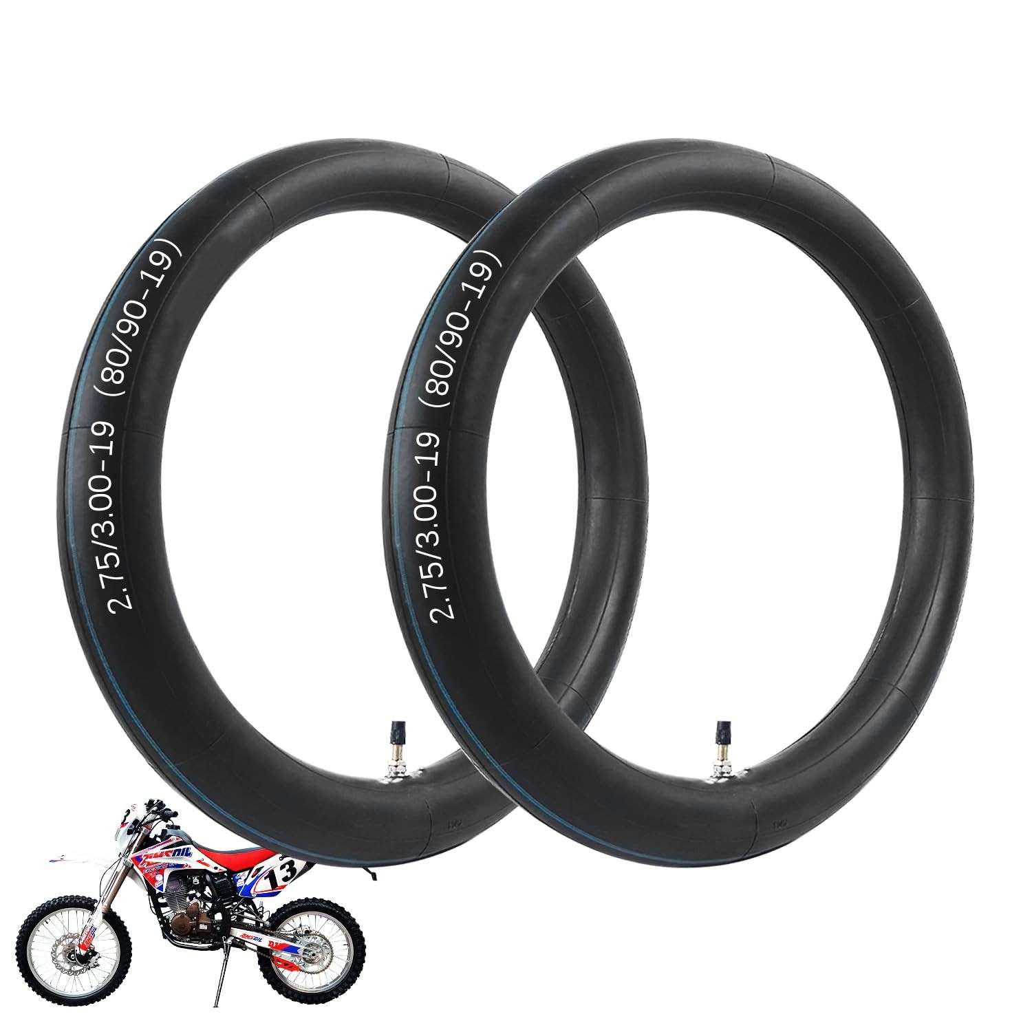 Tubo interno resistente 2,75/3,00-19, substituição de tubo interno 70/100-19, pneu de substituição de 48,3 cm, para motocicleta, Dirt Bike, Pit Bike e mais [engrossado] (pacote com 2)