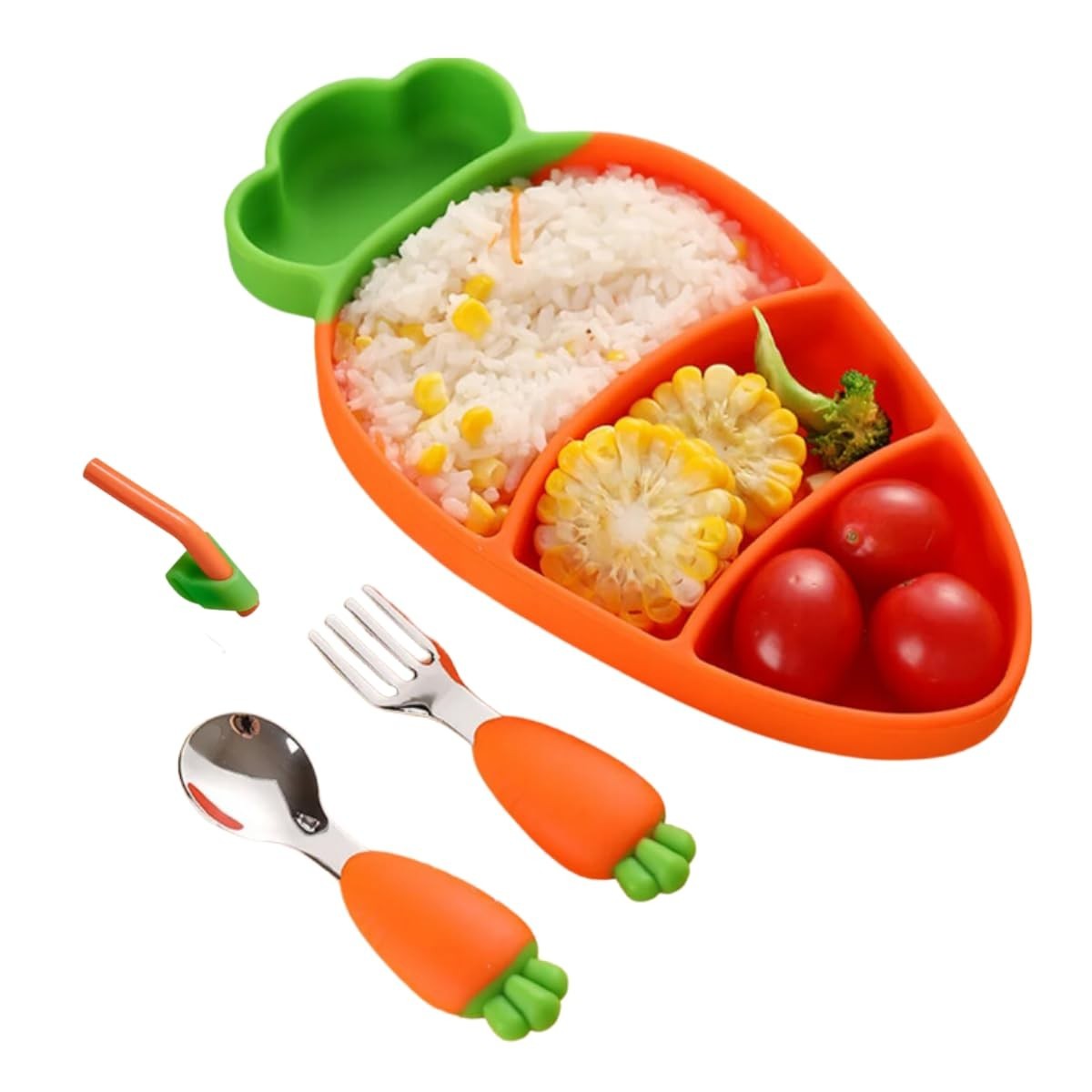 Kit Prato e Talheres de Silicone para Bebê - Seguro, Ergonômico e Ideal para Introdução Alimentar