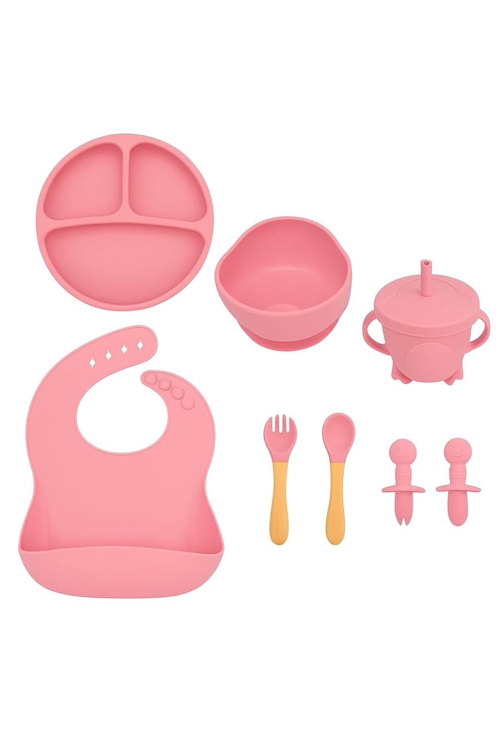 Kit Introdução Alimentar Bebê 8 Peças Silicone Seguro Sem BPA - Rosa Claro