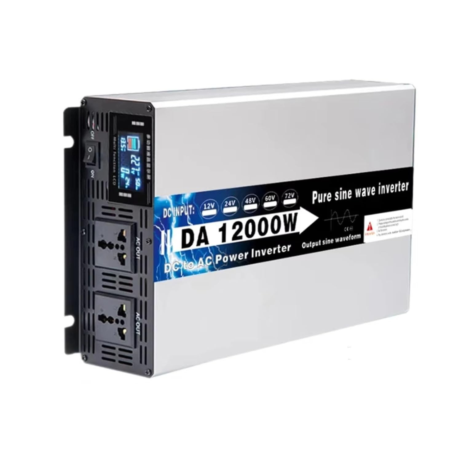 Inversor de Energia 12000W Onda Senoidal Pura 12V/24V/48V/60V/72V para 110V/220V com Display LCD