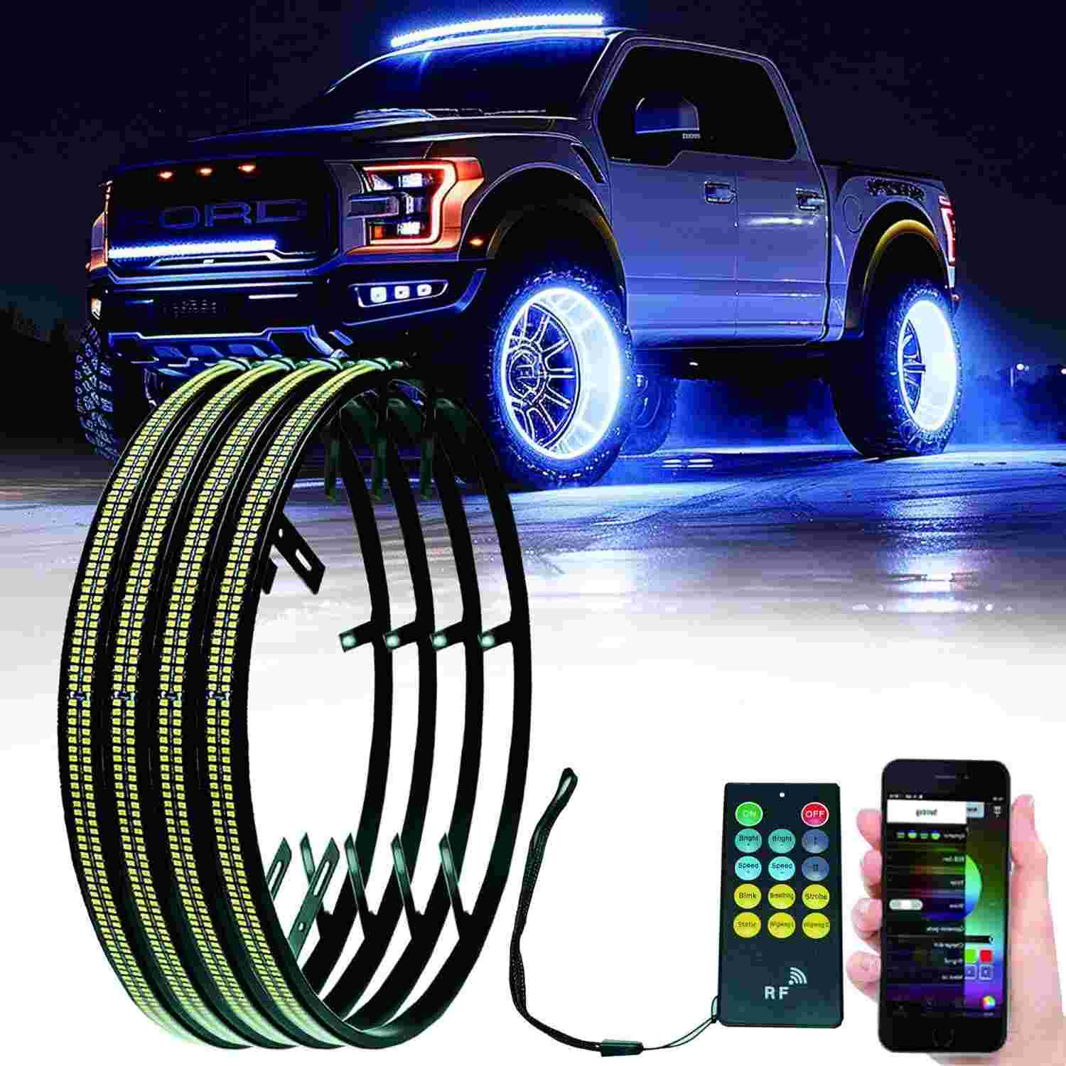 Anel de LED para Rodas de Caminhão e Carro: 2592 LEDs Brilhantes, IP67 e Controle RF