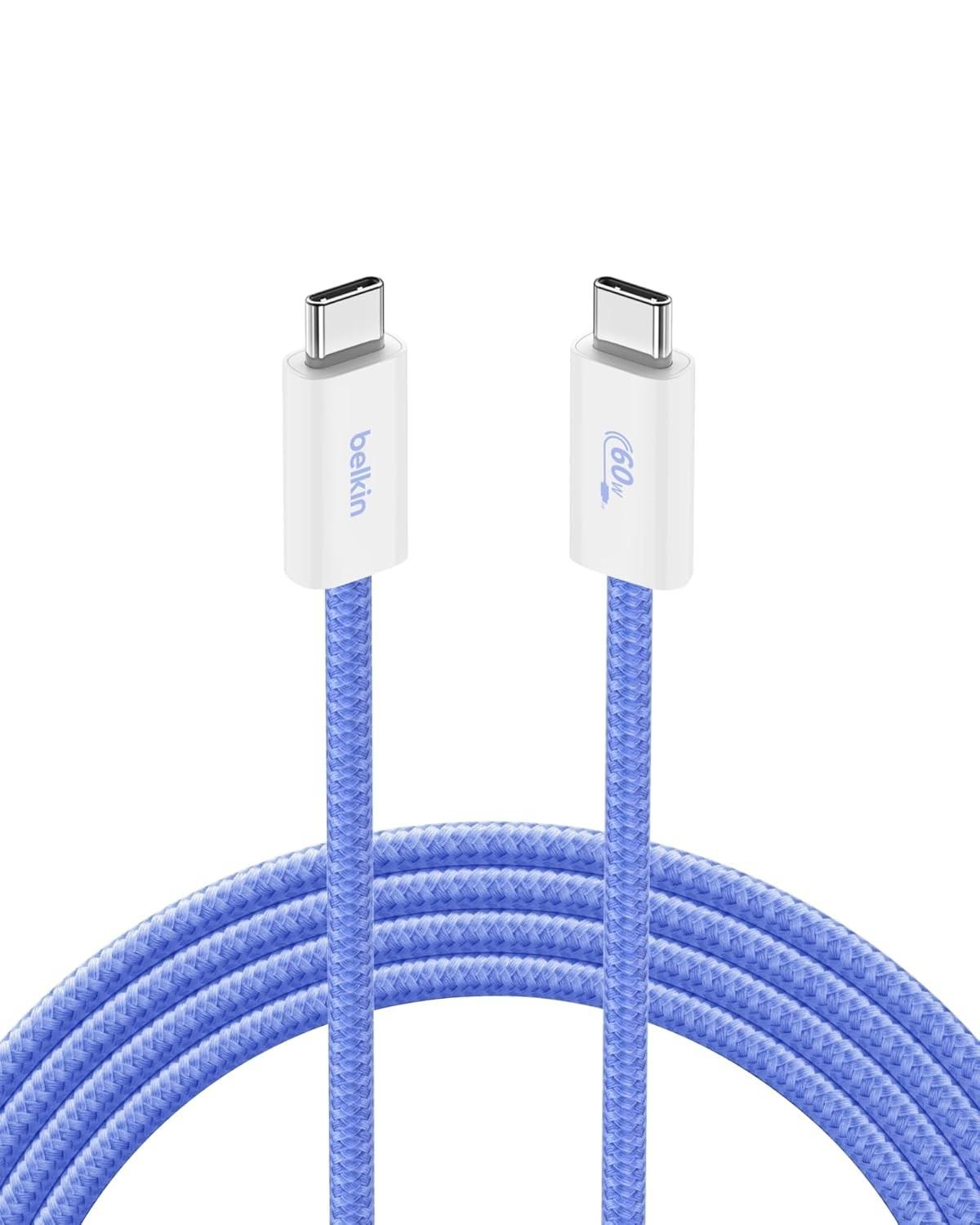 Cabo Belkin USB-C 2m 60W: Carregamento Rápido e Durável para iPhone 16, Galaxy S25, iPad Pro e Mais