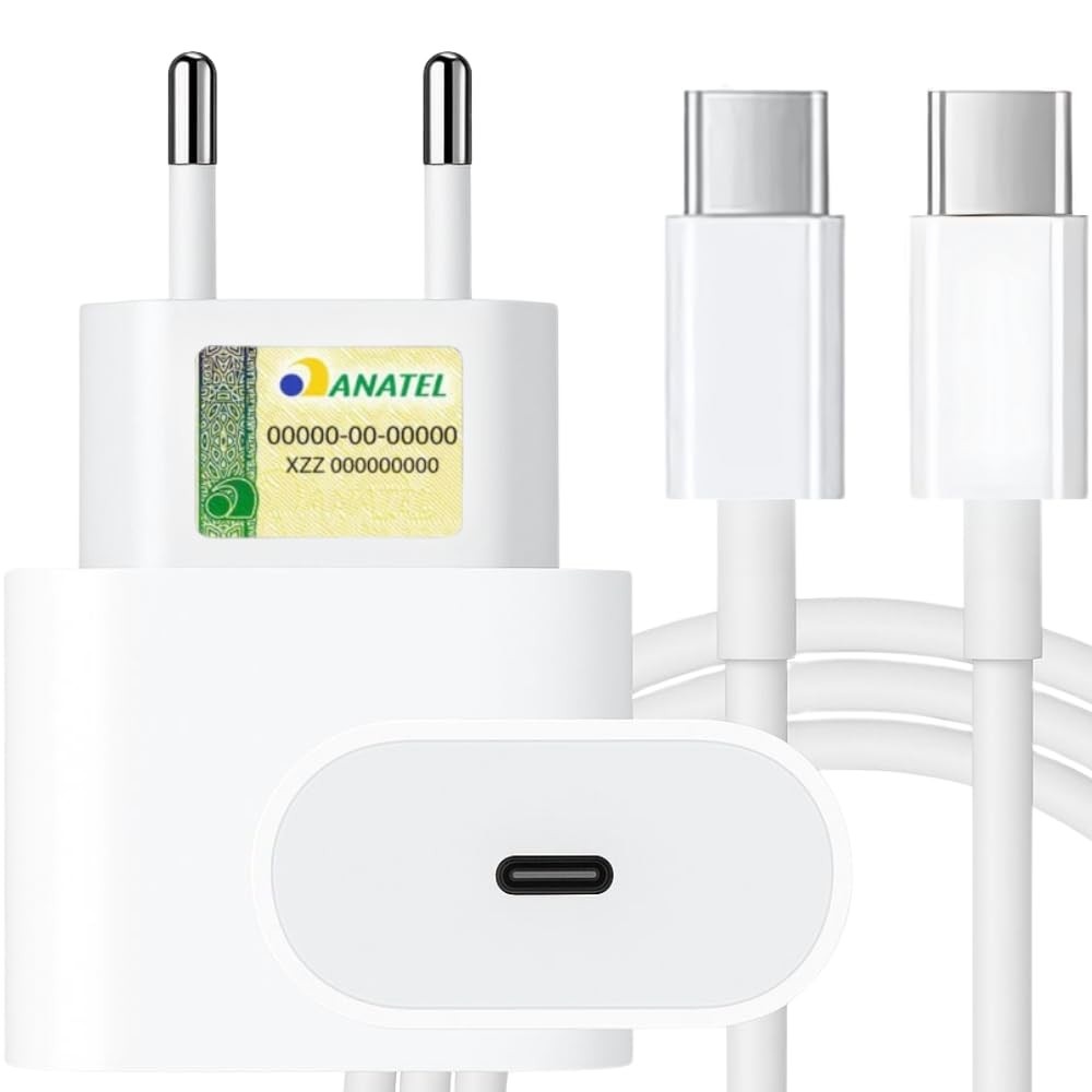 Carregador Turbo 20W USB-C para iPhone 15/16 & Samsung | Cabo Premium 1M
