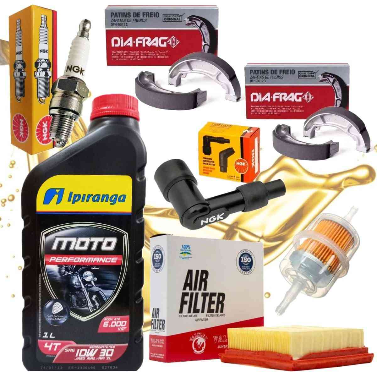 Kit Revisão Completa Honda Pop 100: Óleo Ipiranga, Filtros, Lonas e Vela NGK (2007-2012)
